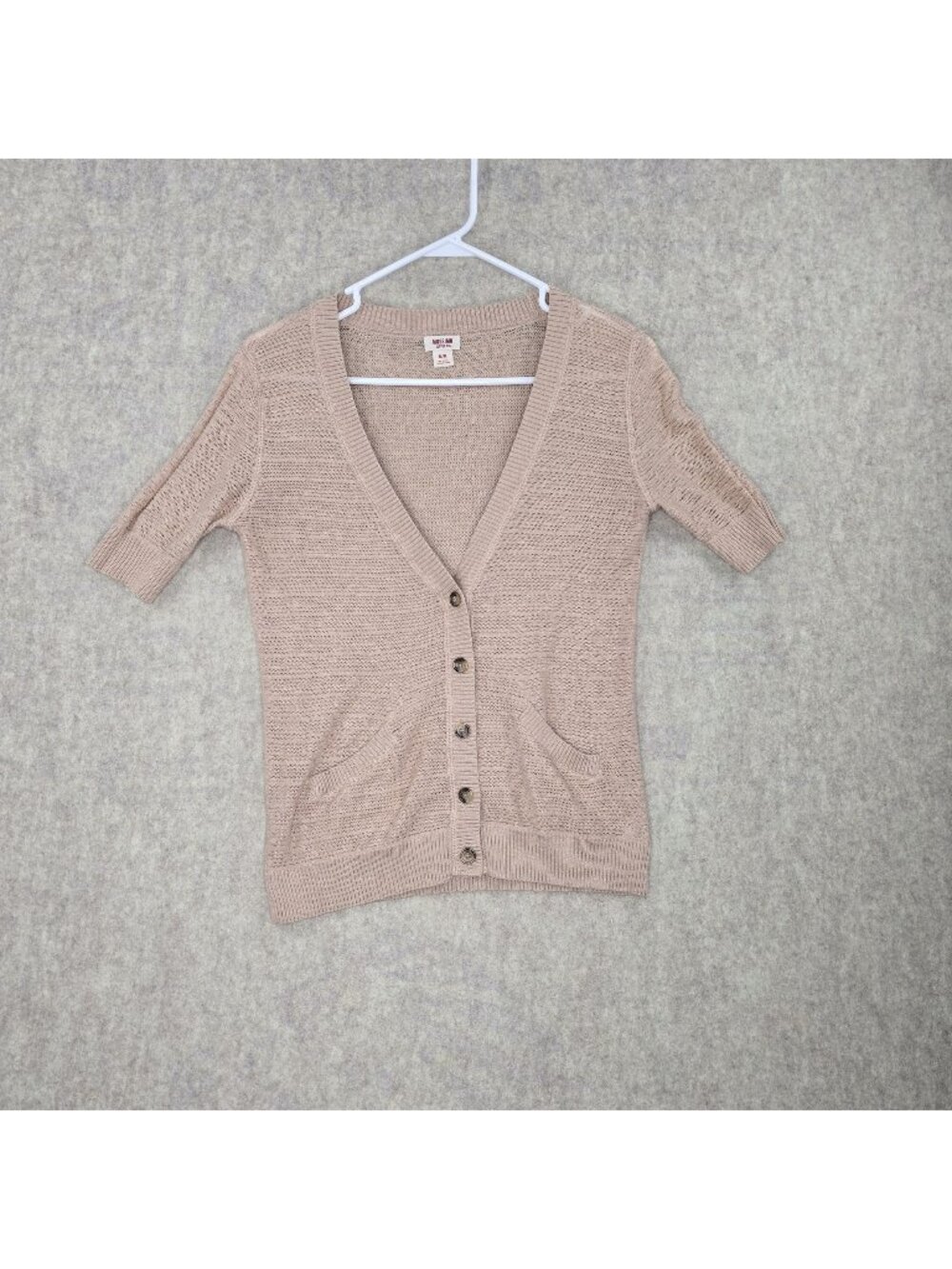 Mossimo Supply Co Womens Short Sleeve Button Cardigan Beige M Cotton Blend